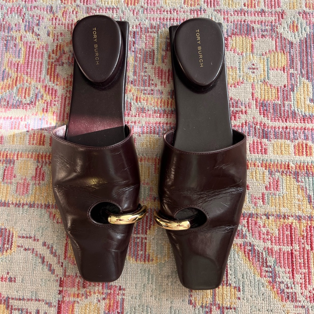 Tory Burch Women's Brown/Plum Leather Mules
